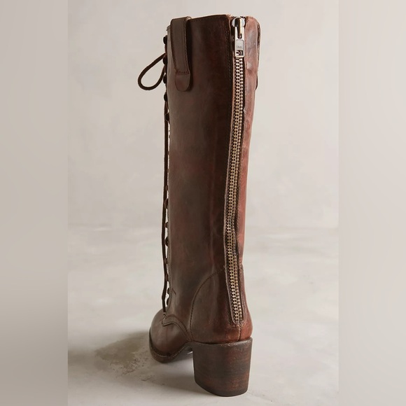Freebird Grany Lace Up Leather Granny Tall Boots in Wine - Picture 6 of 14